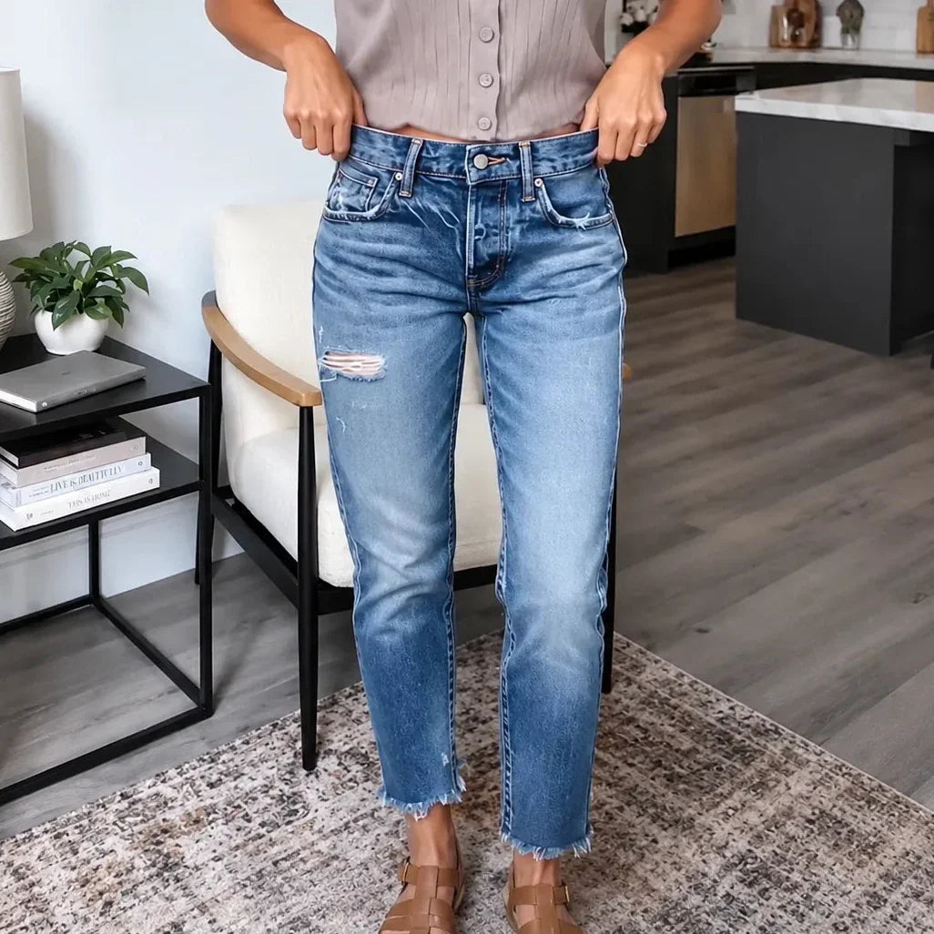 Denara™ | Stretch Distressed Cropped Jeans