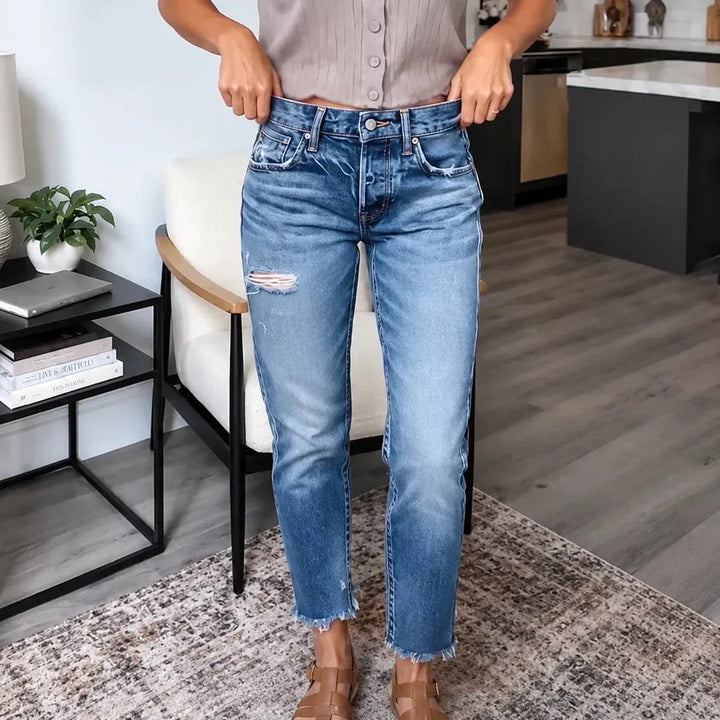 Denara™ | Stretch Distressed Cropped Jeans