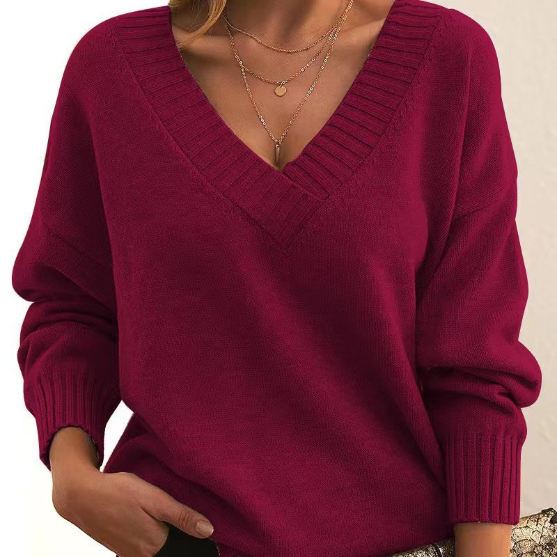 Polly - Plain V-neck sweater – loose-fitting