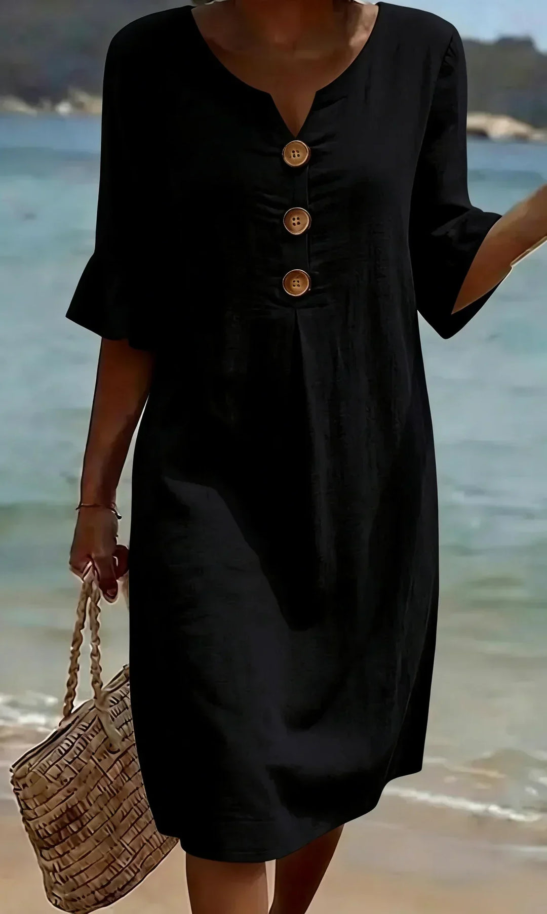 Vanesa™ | Textured Linen Puff-Sleeve Dress