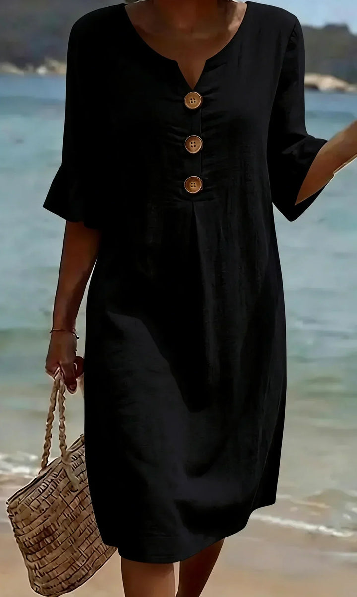Vanesa™ | Textured Linen Puff-Sleeve Dress