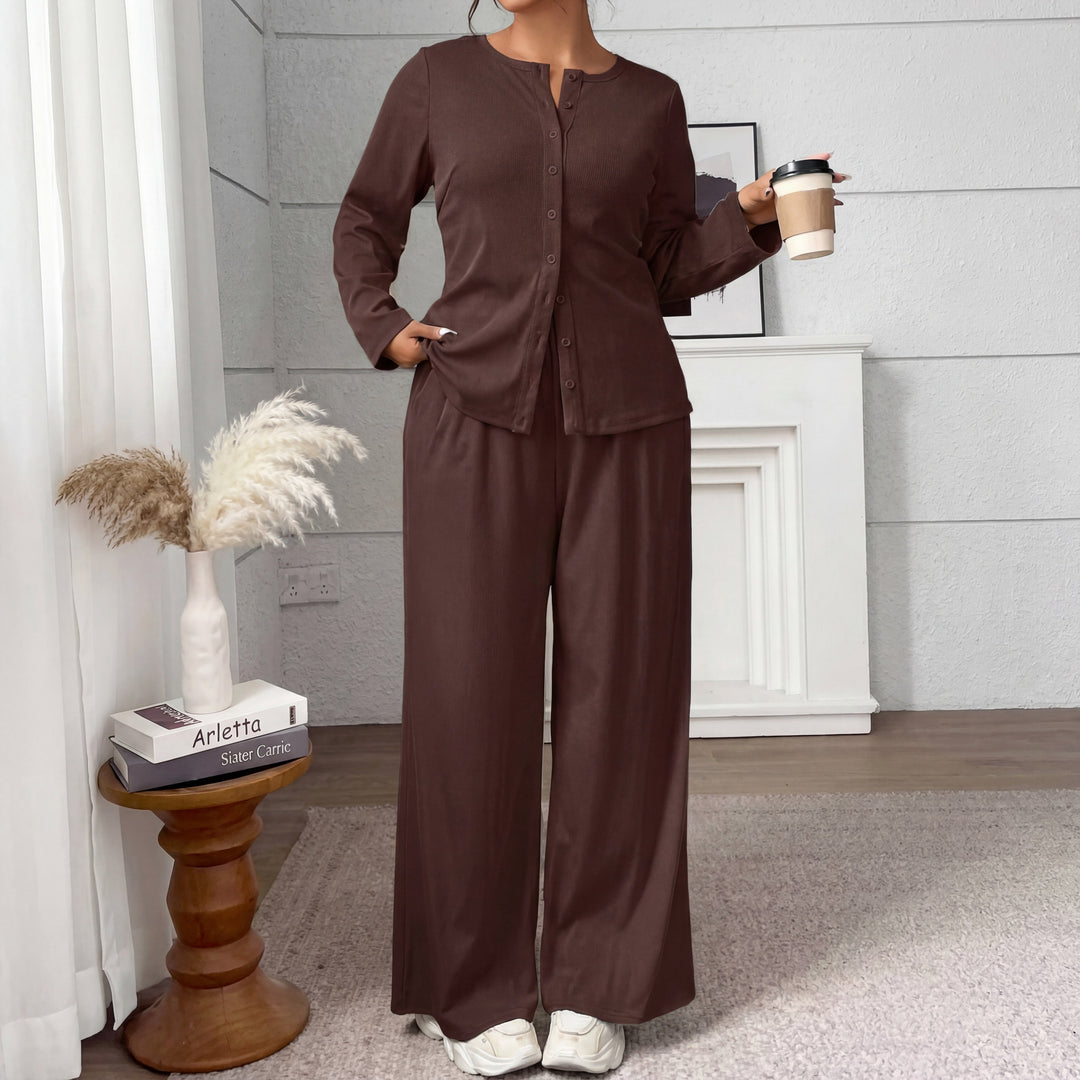 Brown knitted sweater and pants set