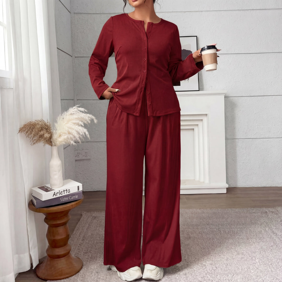 Red knitted sweater and pants set