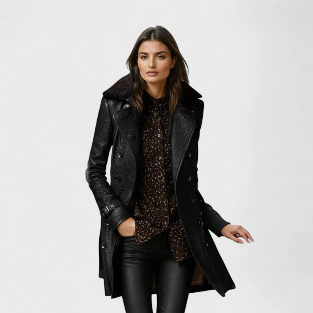 Black leather-look trench coat