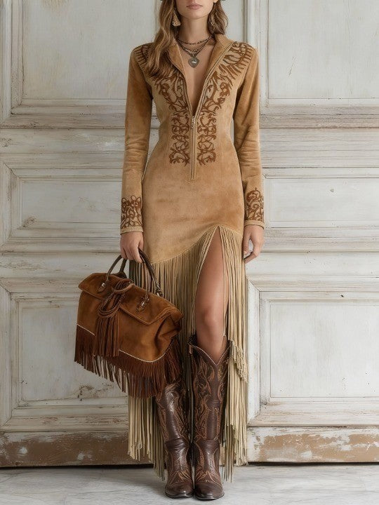 Maribel | Flowing Fringe Maxi Dress