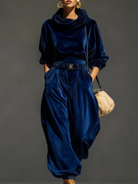 Olivia™ | Vintage Brown Velvet Hoodie and Relaxed Trousers Set