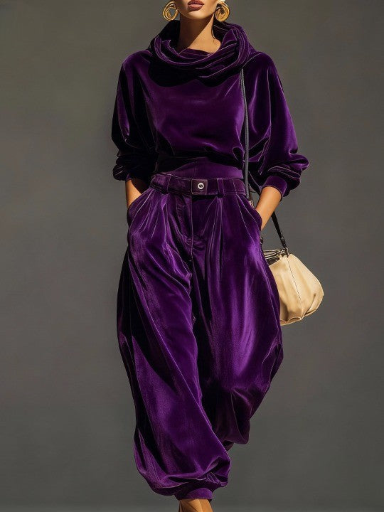 Olivia™ | Vintage Brown Velvet Hoodie and Relaxed Trousers Set