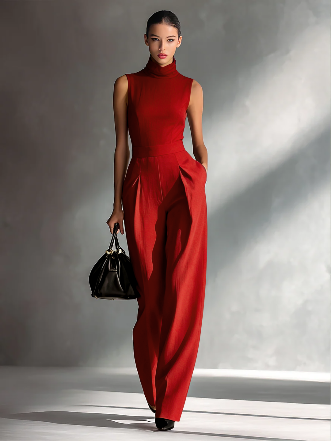 Colette – Burgundy Cotton-Linen Blend Sleeveless Jumpsuit
