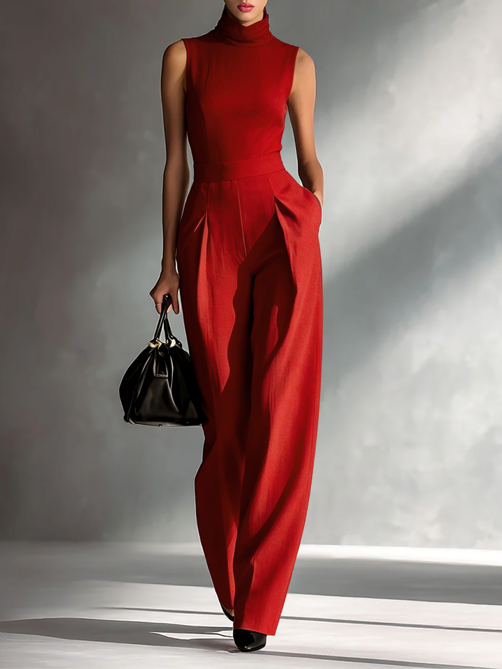Colette – Burgundy Cotton-Linen Blend Sleeveless Jumpsuit