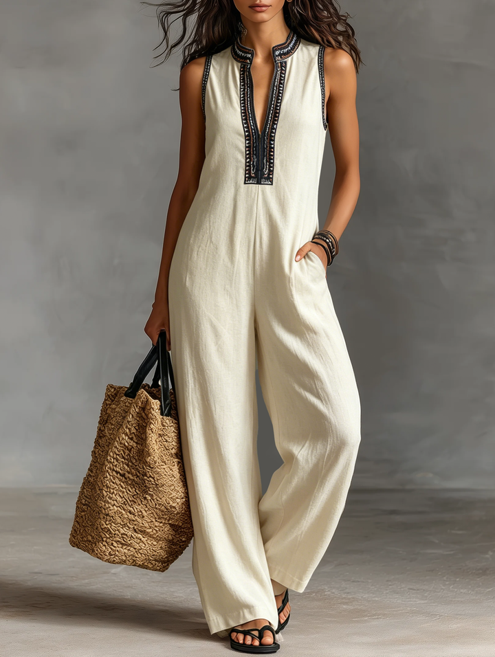 Clémence – Minimalist Sleeveless Linen Blend Jumpsuit
