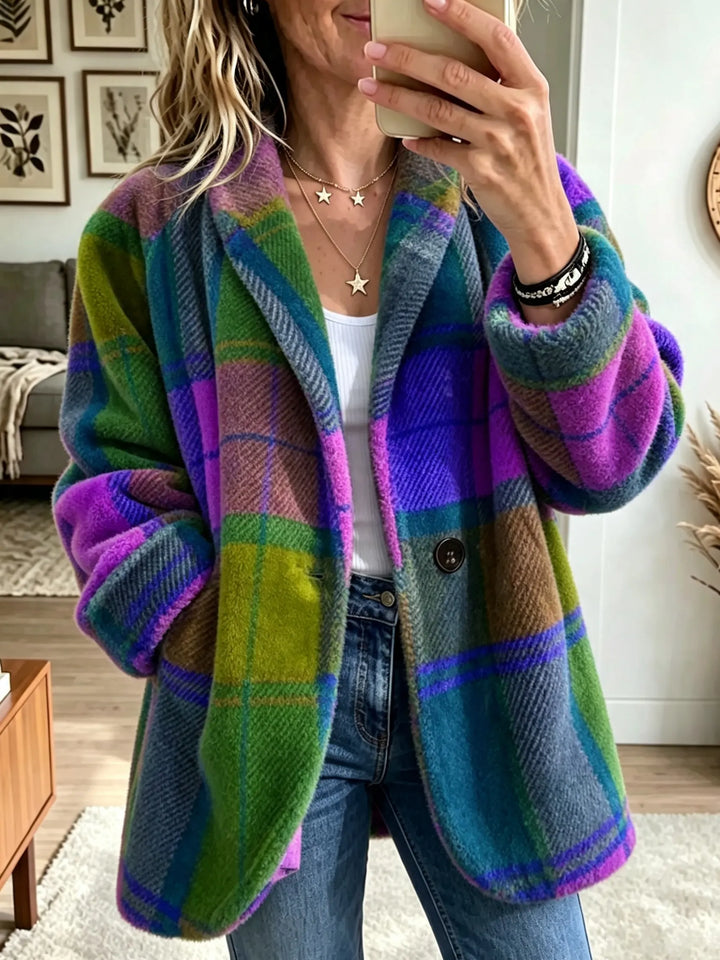 Lavinia - Women's Jacket with Check Pattern, Soft Texture, and Pockets