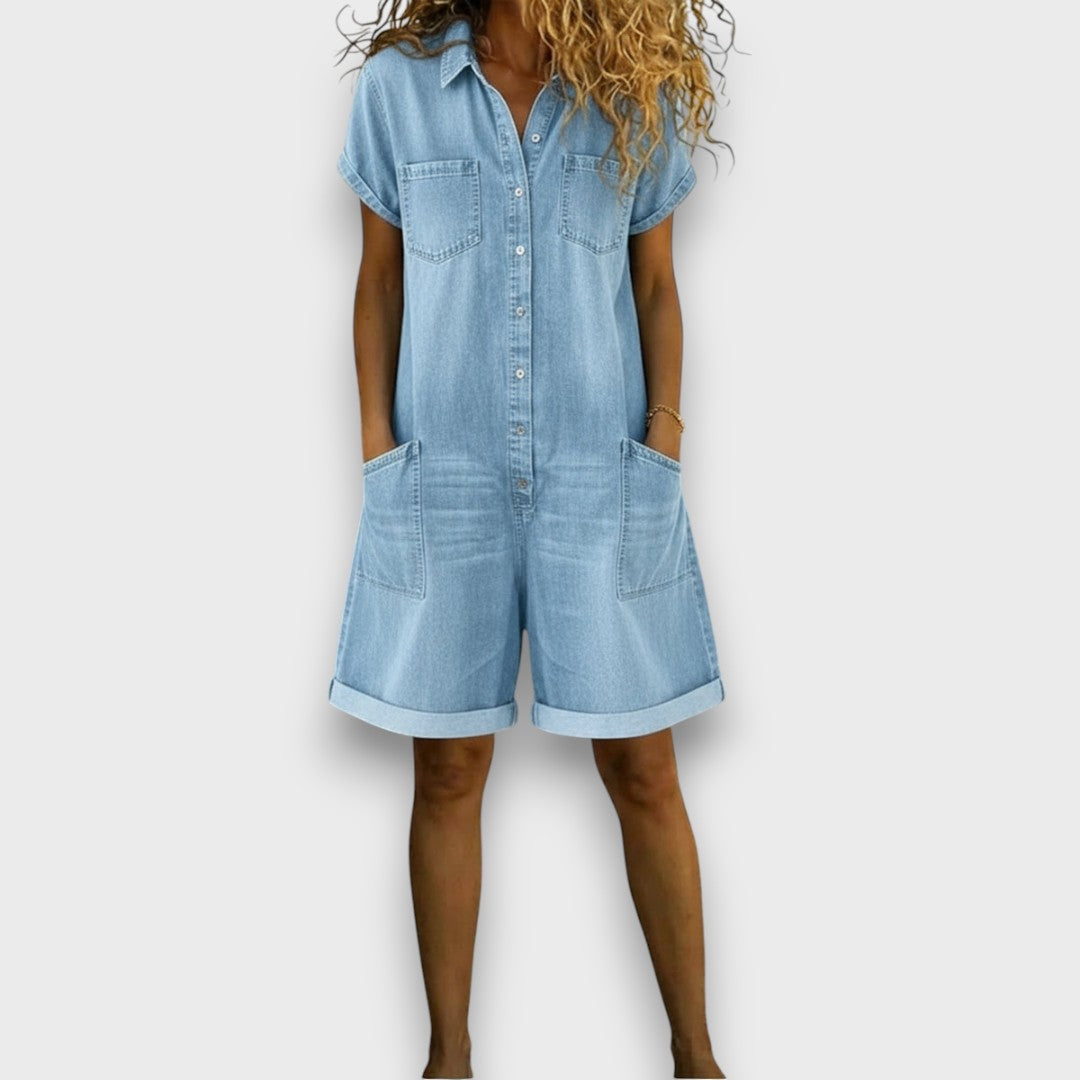 Sofia – Short Vintage Cotton Denim Overalls