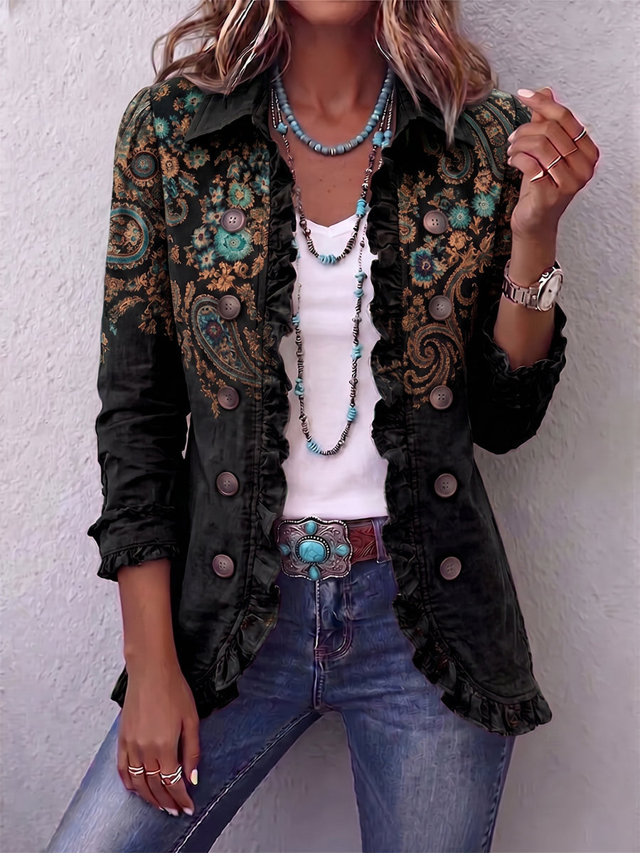 Faelisse - Handcrafted jacket with ruffles and paisley pattern