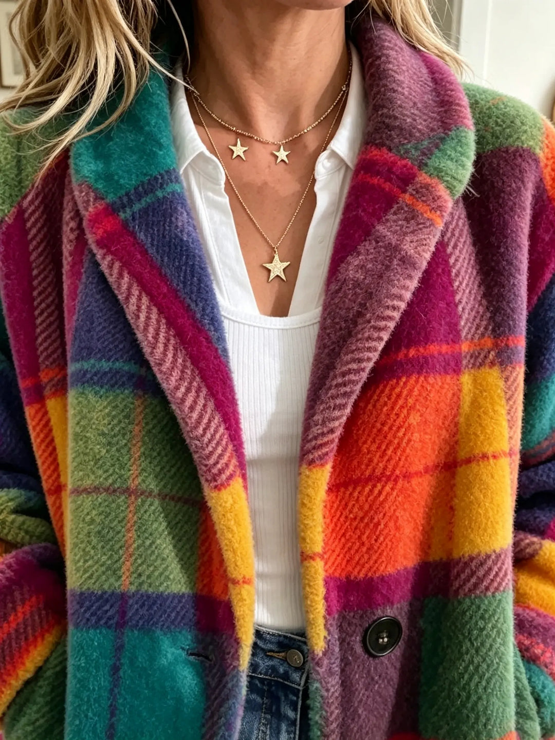 Lavinia - Women's Jacket with Check Pattern, Soft Texture, and Pockets