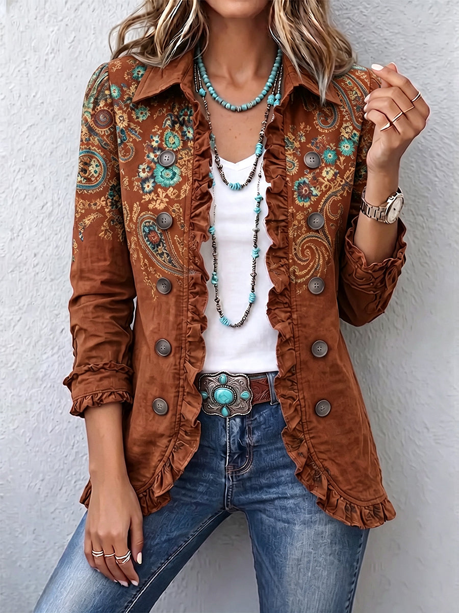 Faelisse - Handcrafted jacket with ruffles and paisley pattern