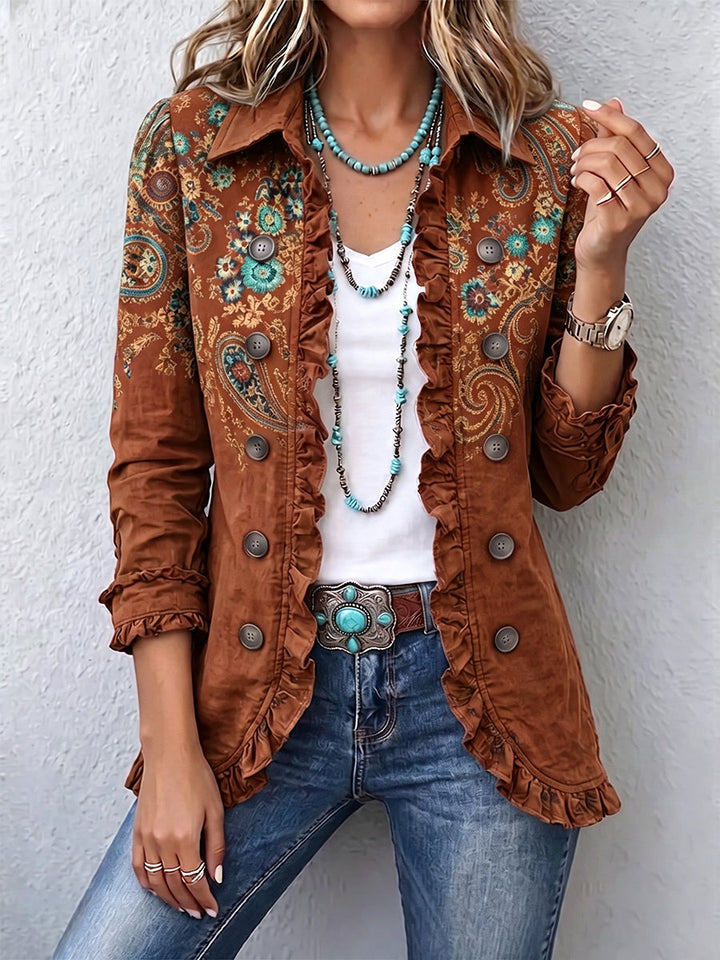 Faelisse - Handcrafted jacket with ruffles and paisley pattern