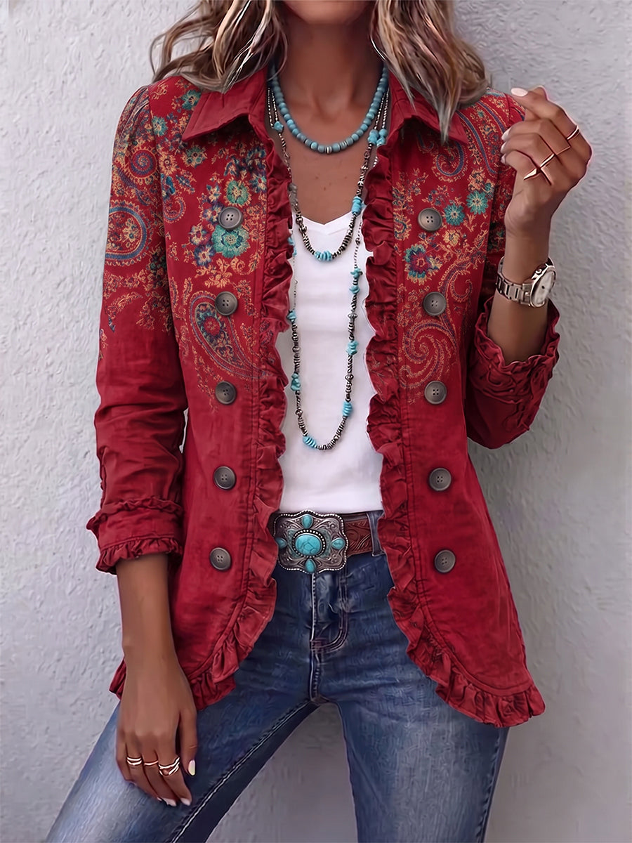 Faelisse - Handcrafted jacket with ruffles and paisley pattern