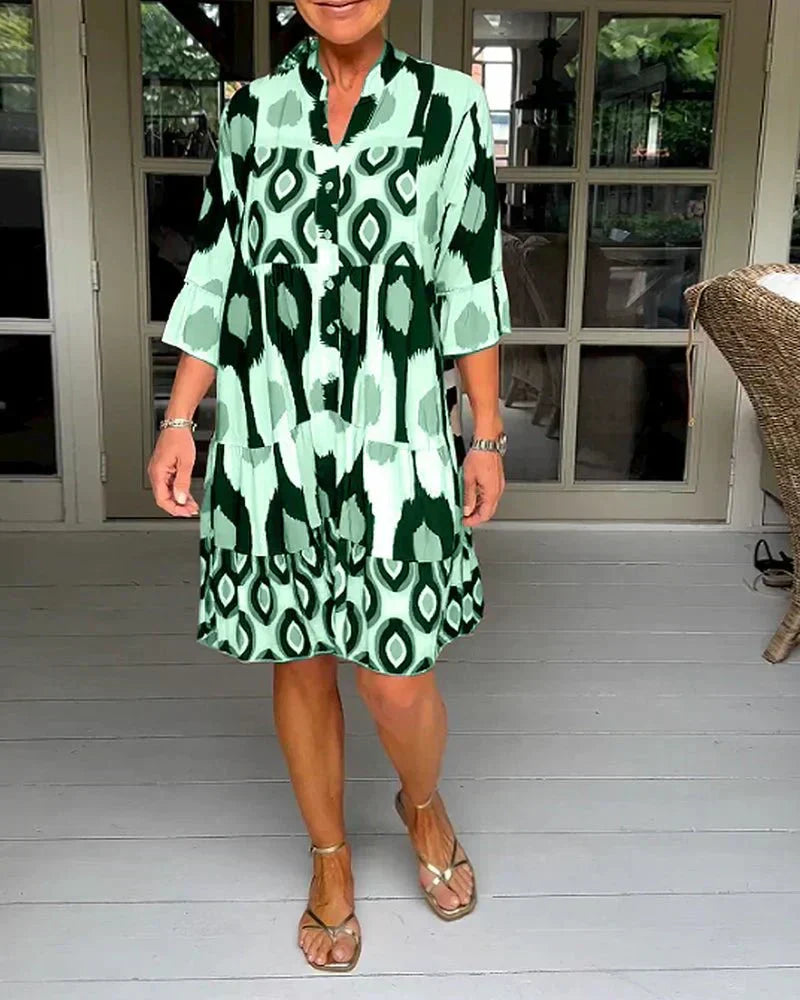 Endra | Printed Dress with 3/4 Sleeves