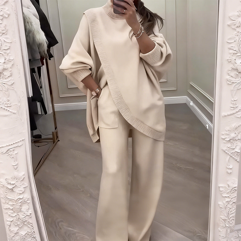 Malory - 2-Piece Set – Asymmetrical Sweater + Wide-Leg Pants
