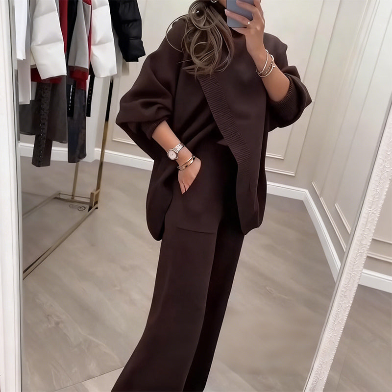 Malory - 2-Piece Set – Asymmetrical Sweater + Wide-Leg Pants