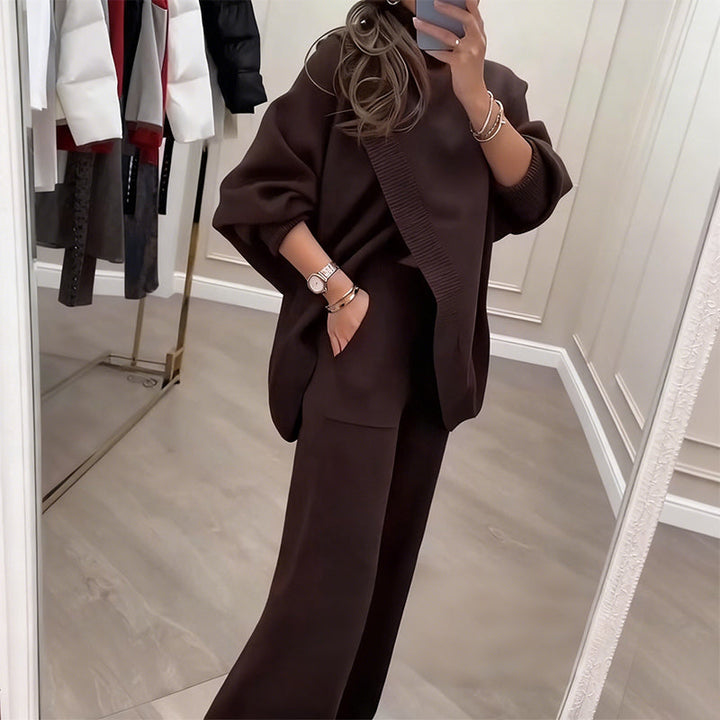 Malory - 2-Piece Set – Asymmetrical Sweater + Wide-Leg Pants