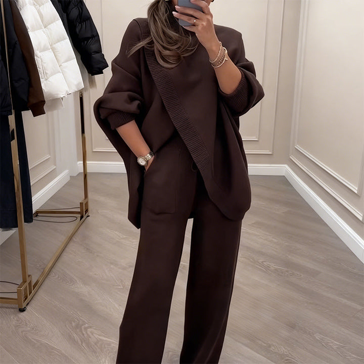 Malory - 2-Piece Set – Asymmetrical Sweater + Wide-Leg Pants
