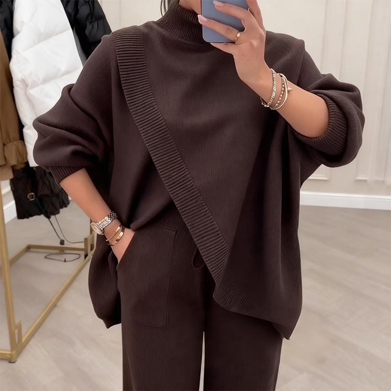 Malory - 2-Piece Set – Asymmetrical Sweater + Wide-Leg Pants