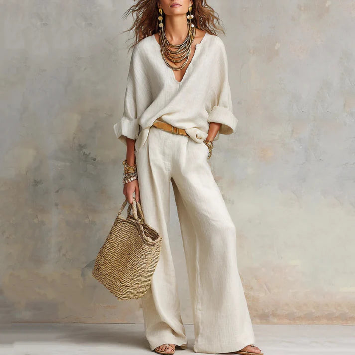 Ilaina™ | V-Neck Top & Wide-Leg Trousers Set
