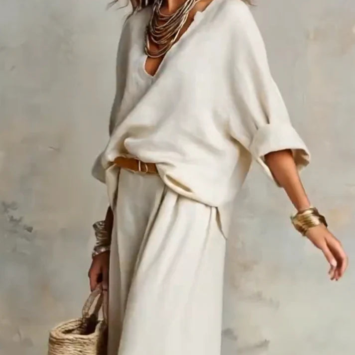 Ilaina™ | V-Neck Top & Wide-Leg Trousers Set