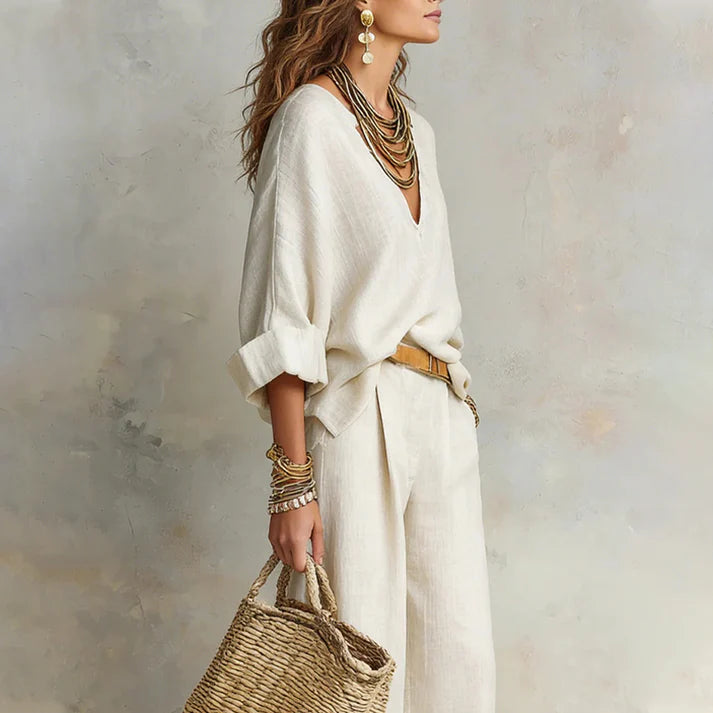 Ilaina™ | V-Neck Top & Wide-Leg Trousers Set