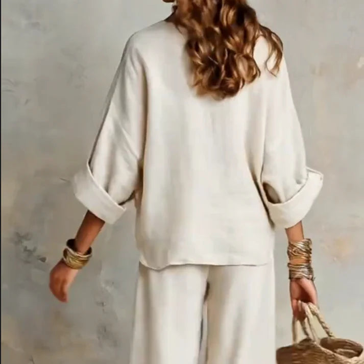 Ilaina™ | V-Neck Top & Wide-Leg Trousers Set
