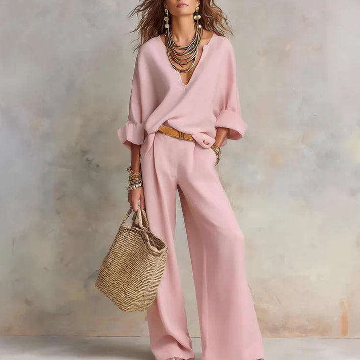 Ilaina™ | V-Neck Top & Wide-Leg Trousers Set