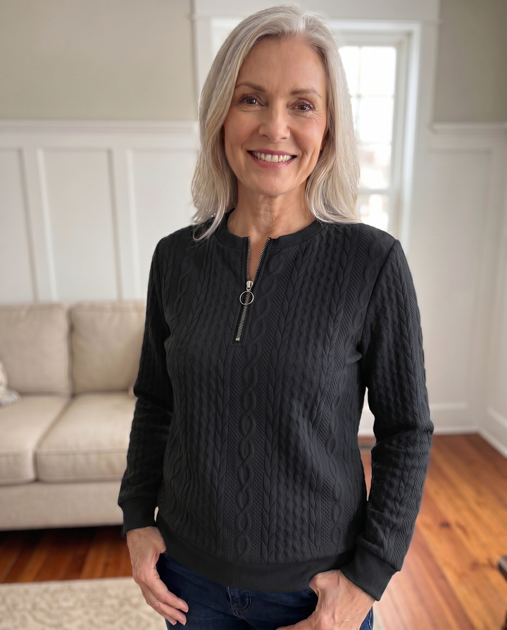 Morgan - Textured Zipper Sweatshirt – Stylish & Comfy