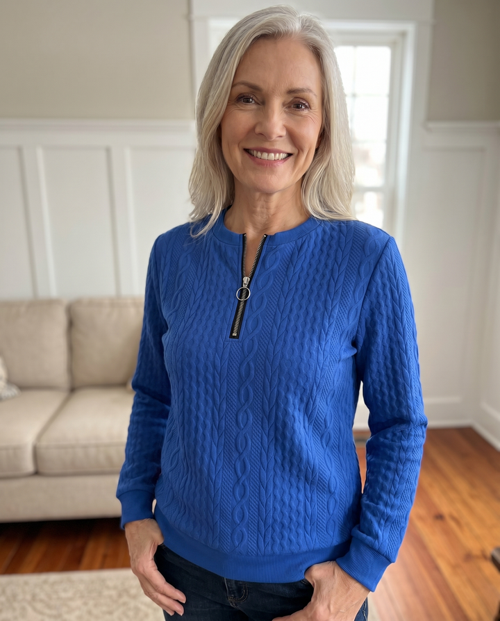 Morgan - Textured Zipper Sweatshirt – Stylish & Comfy