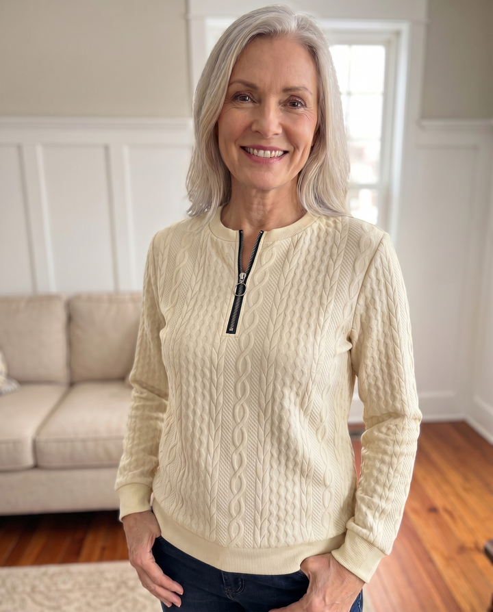 Morgan - Textured Zipper Sweatshirt – Stylish & Comfy