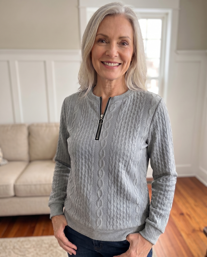 Morgan - Textured Zipper Sweatshirt – Stylish & Comfy