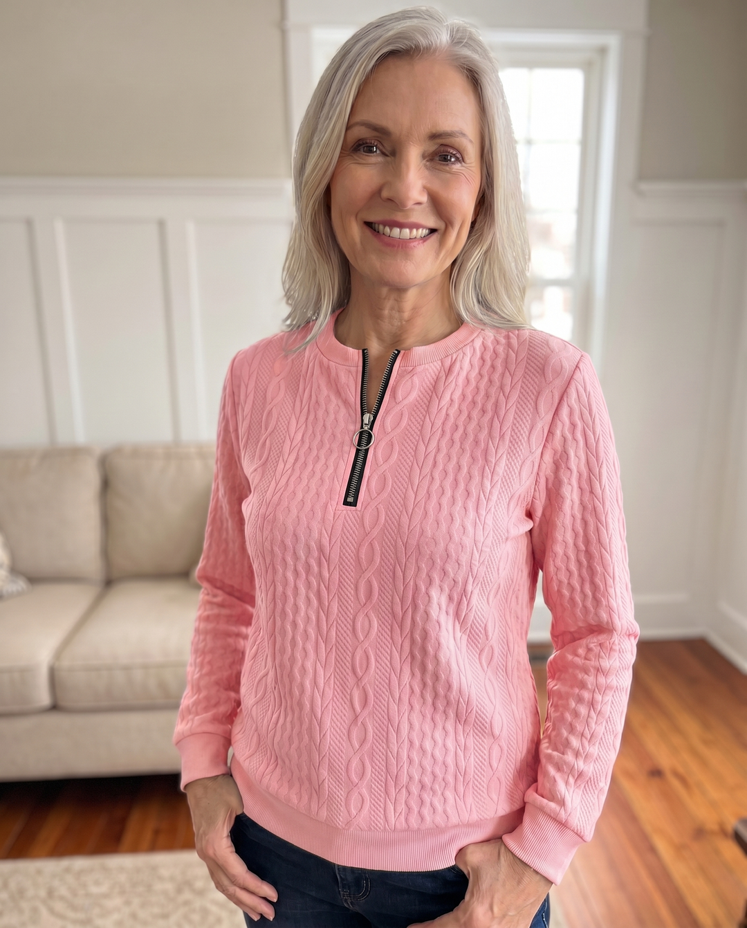 Morgan - Textured Zipper Sweatshirt – Stylish & Comfy
