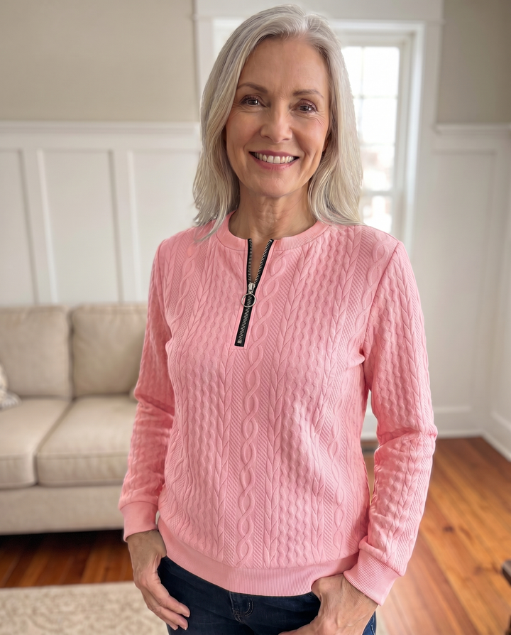 Morgan - Textured Zipper Sweatshirt – Stylish & Comfy
