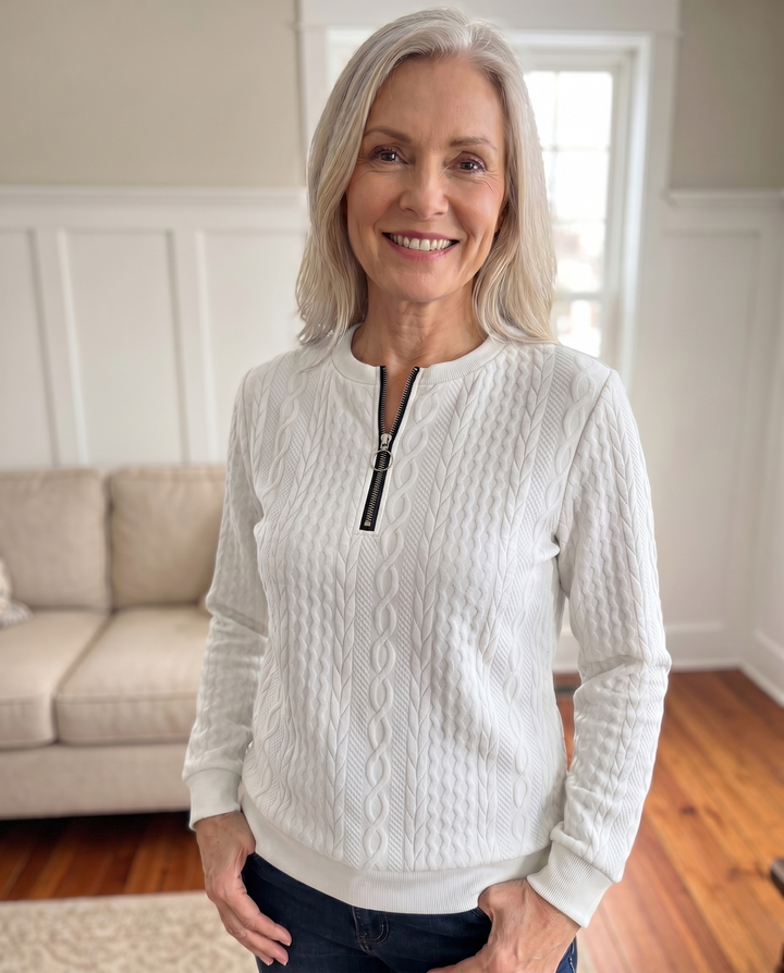 Morgan - Textured Zipper Sweatshirt – Stylish & Comfy
