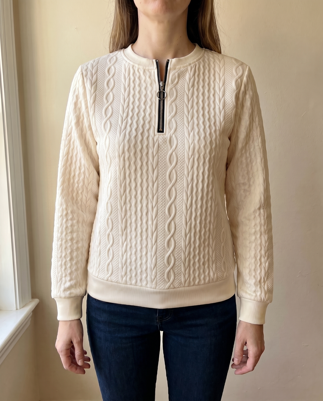 Morgan - Textured Zipper Sweatshirt – Stylish & Comfy